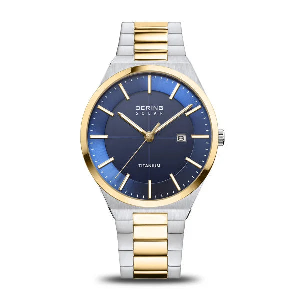 BERING Titanium Solar, Blue Dial, Two-tone Watch 14439-717