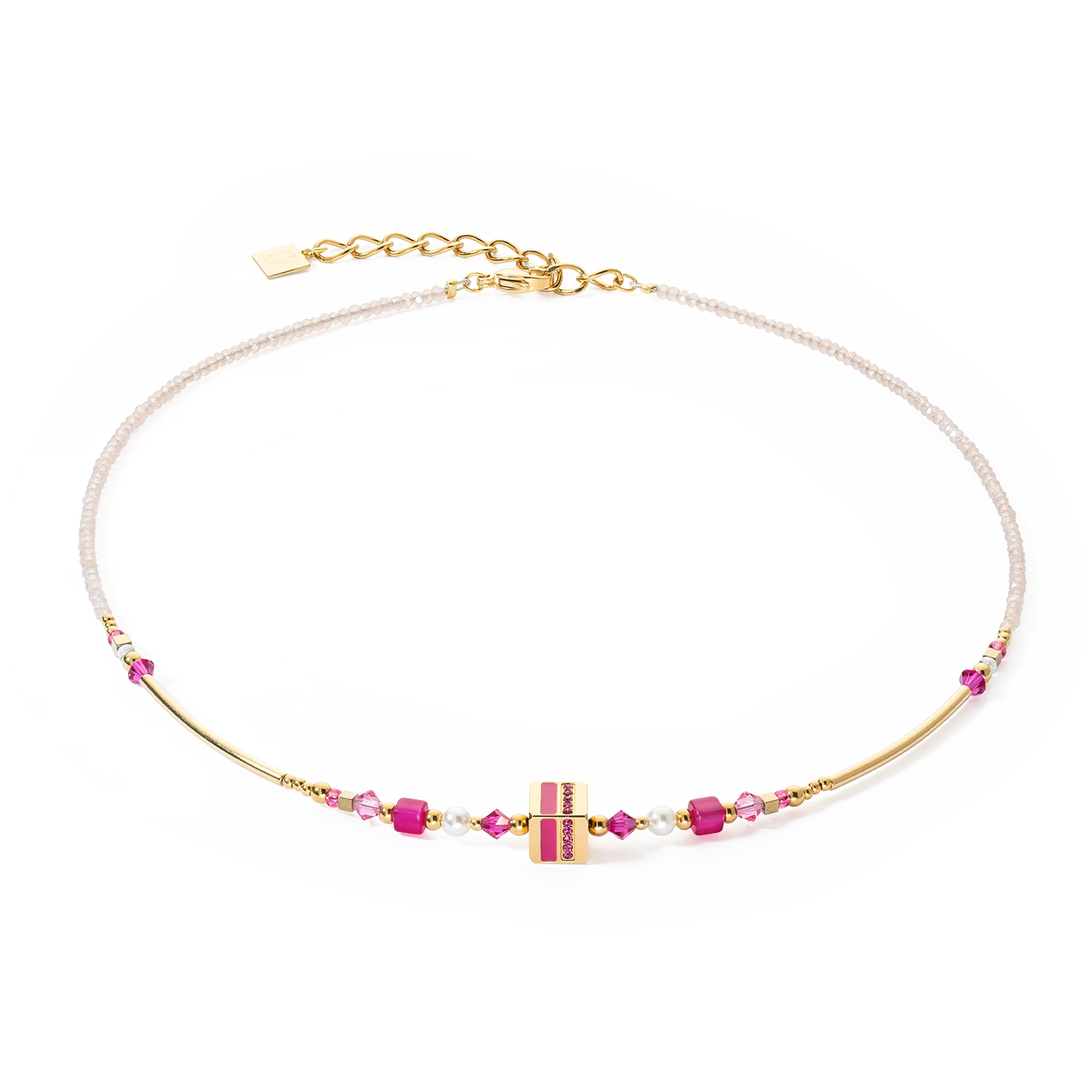 Necklace Square Stripes Gold-Magenta