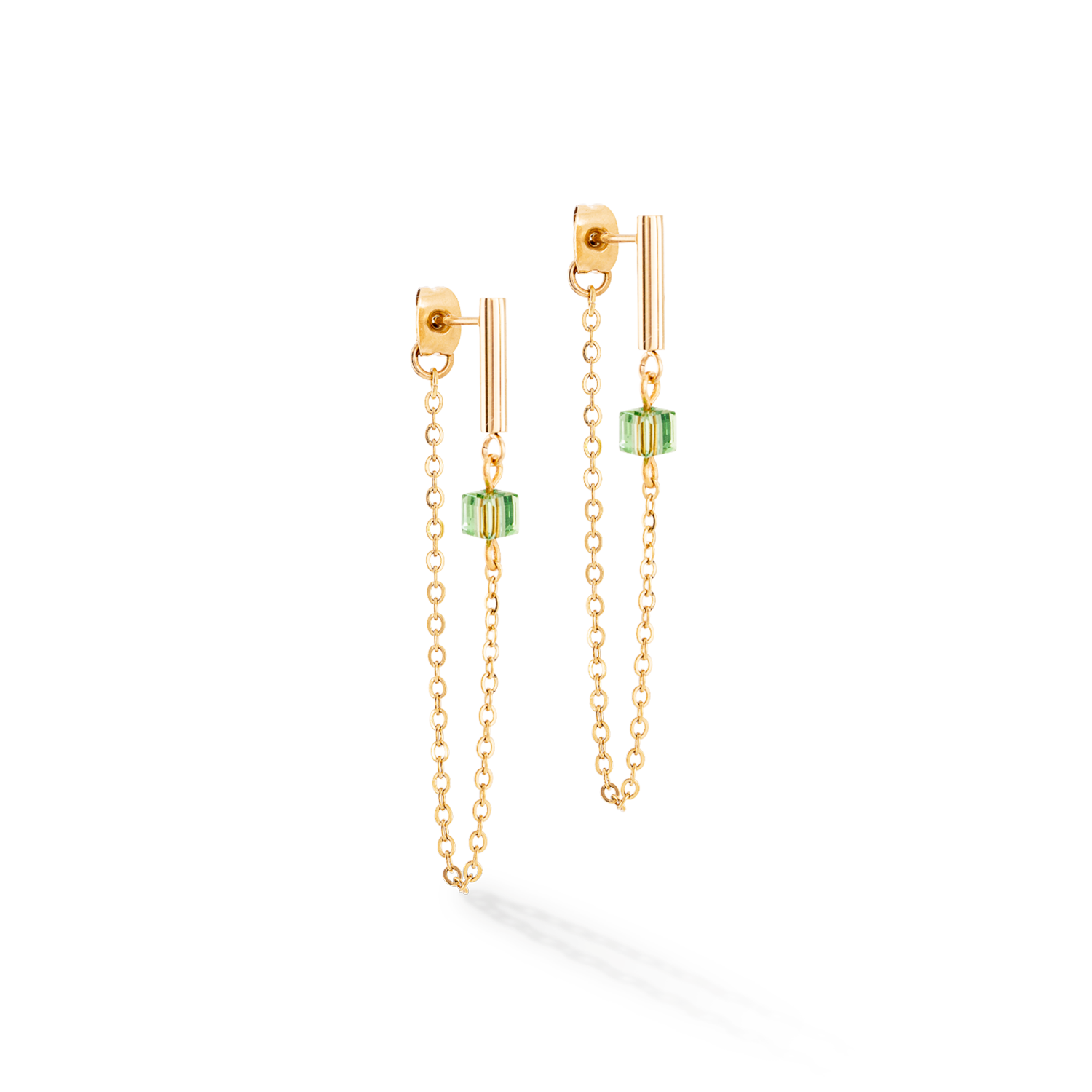 Earrings Mini Cubes & Chain Gold Green