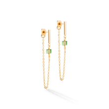 Load image into Gallery viewer, Earrings Mini Cubes & Chain Gold Green