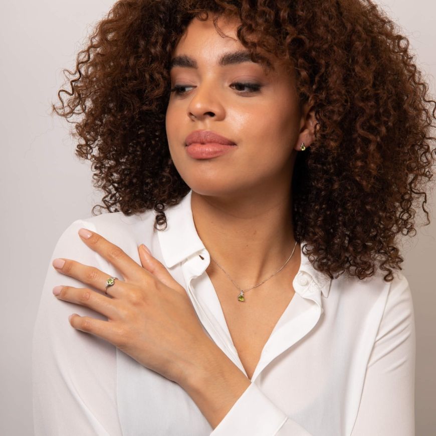 9ct White Gold Trillion Peridot Pendant With White Topaz