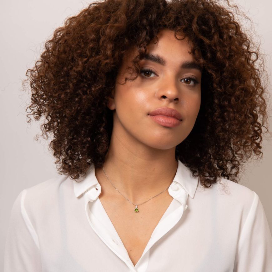 9ct White Gold Trillion Peridot Pendant With White Topaz