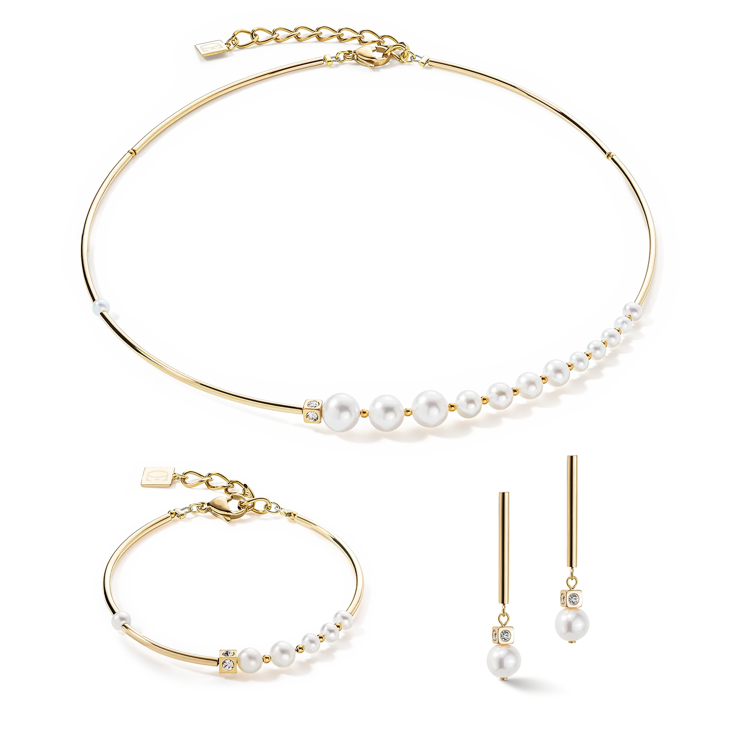 Necklace Asymmetry Freshwater Pearls & Stainless Steel Gold