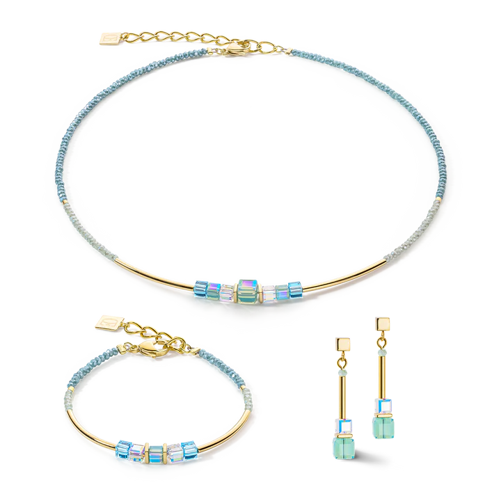 Cube Story Minimalistic Necklace Gold-Turquoise