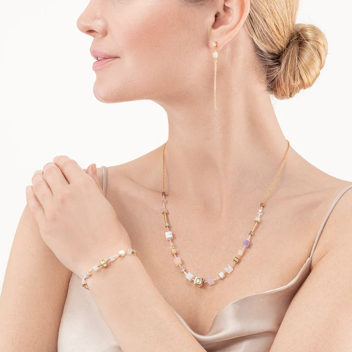 GeoCUBE® Precious & Slider Closure Necklace Gold Multicolour Pastel