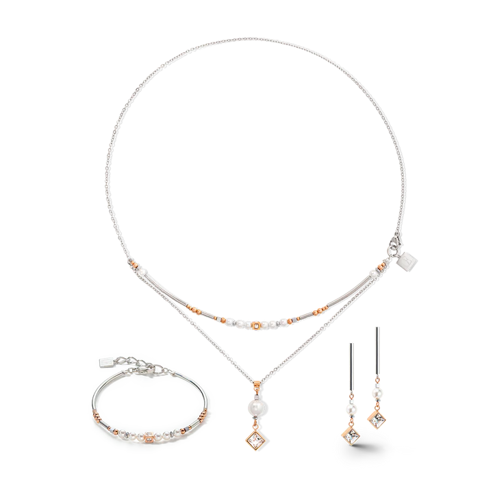 Brilliant Square Layer Pearl Necklace Silver Rose Gold