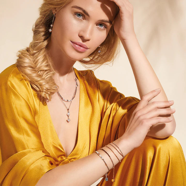 Brilliant Square Layer Pearl Necklace Silver Rose Gold