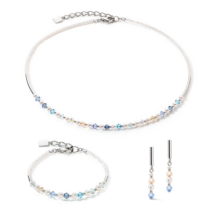 Princess Pearls necklace Silver Light Blue