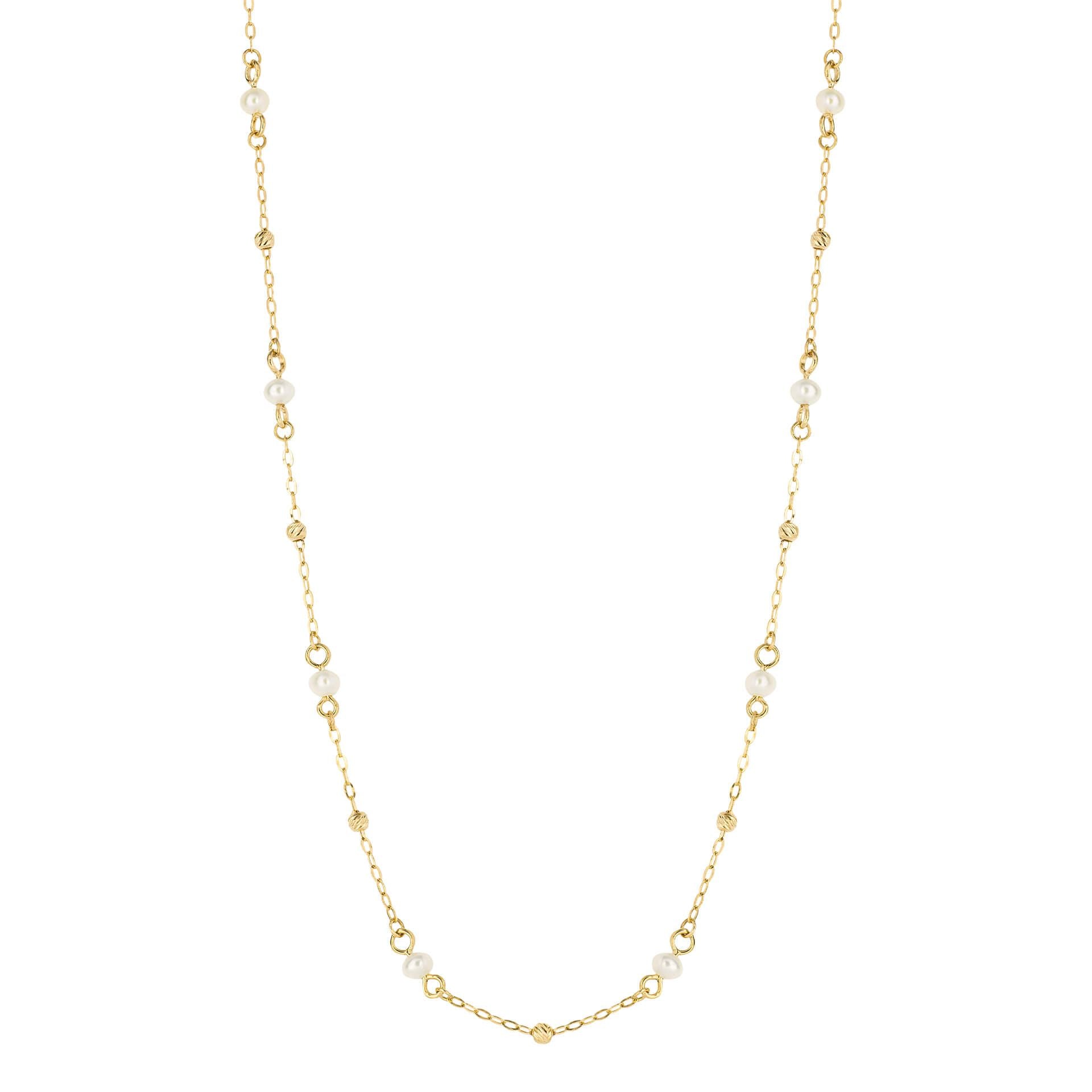 9ct Yellow Gold Freshwater Pearl Station Chain 46cm
