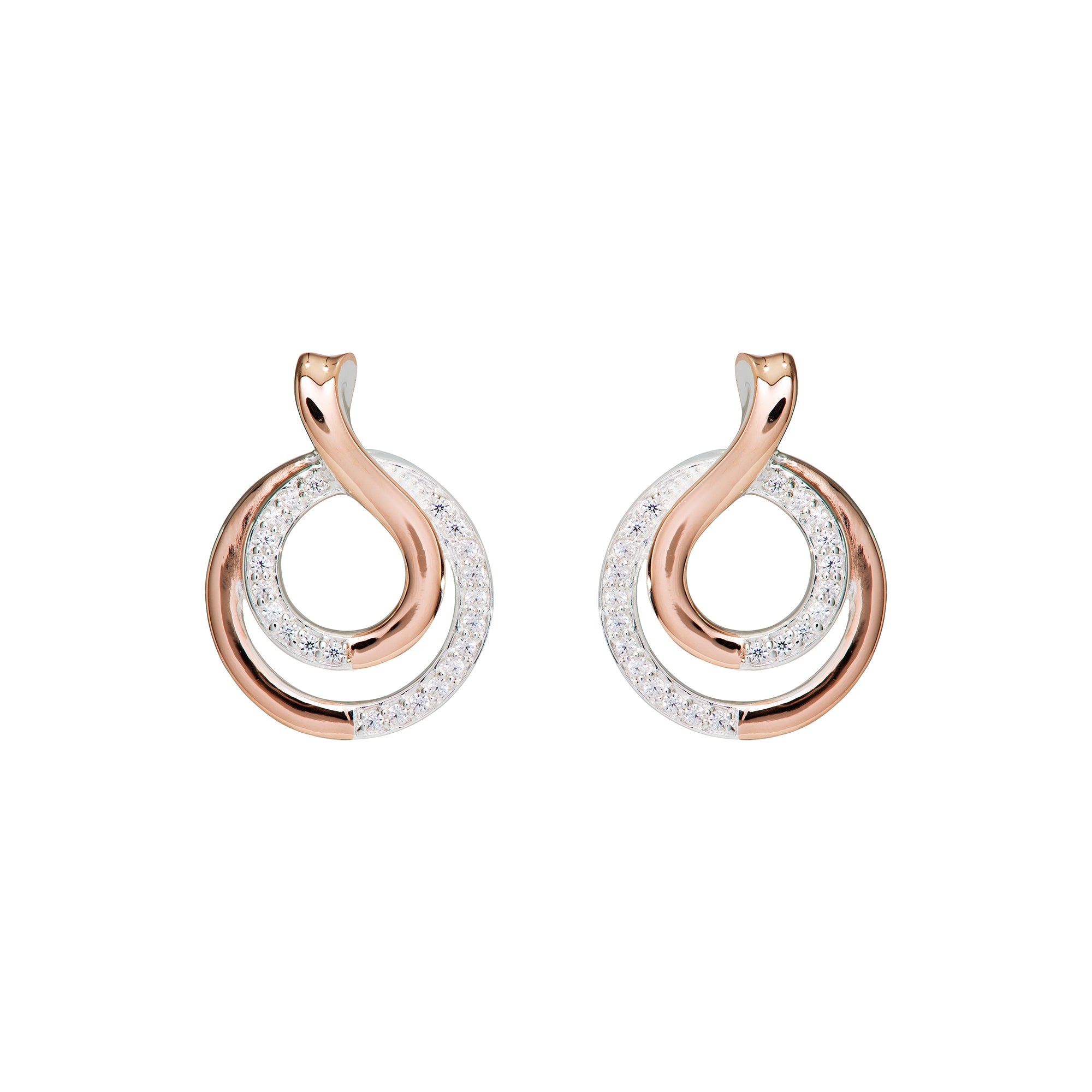 Silver and Rose Interlocking Swirl Earrings ME-797