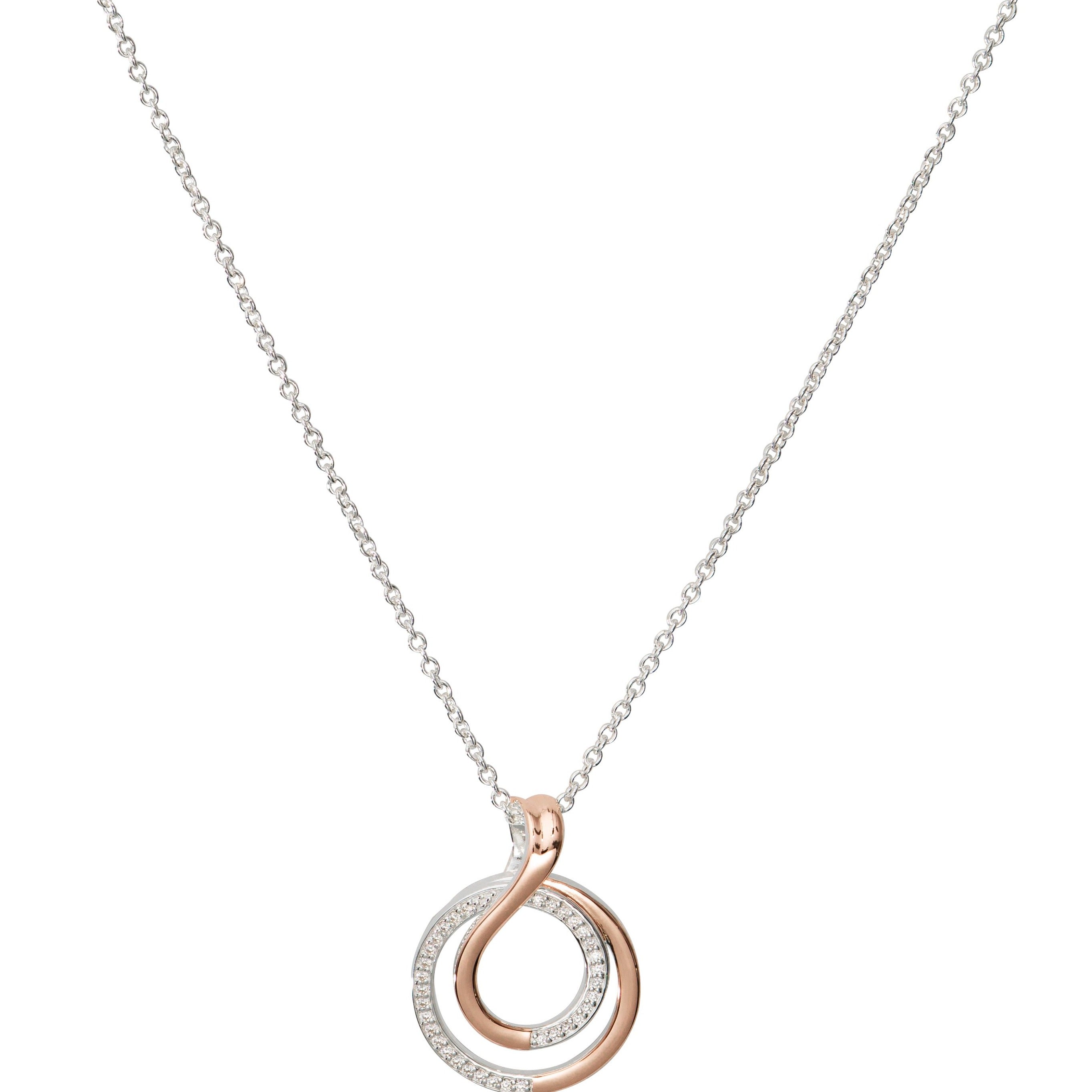Silver & Rose Interlocking Swirl Pendant with Chain MK-797