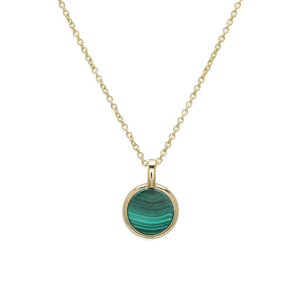 Yellow Gold Malachite Pendant with Chain MK-852