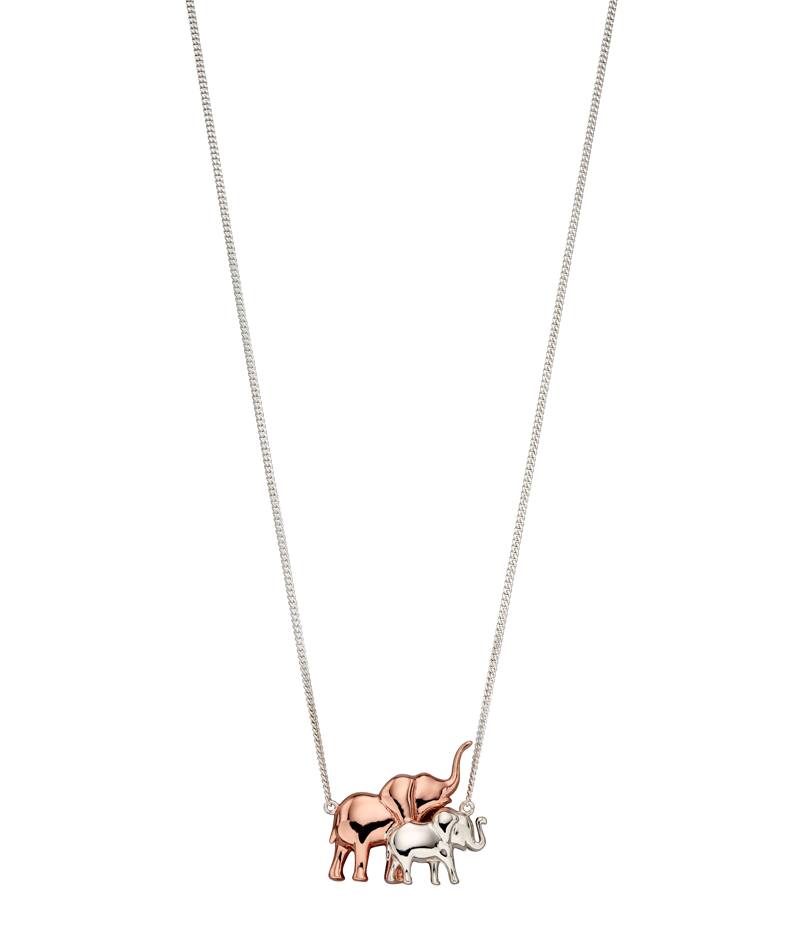 Silver and Rose Mother and Baby Elephant Necklace
