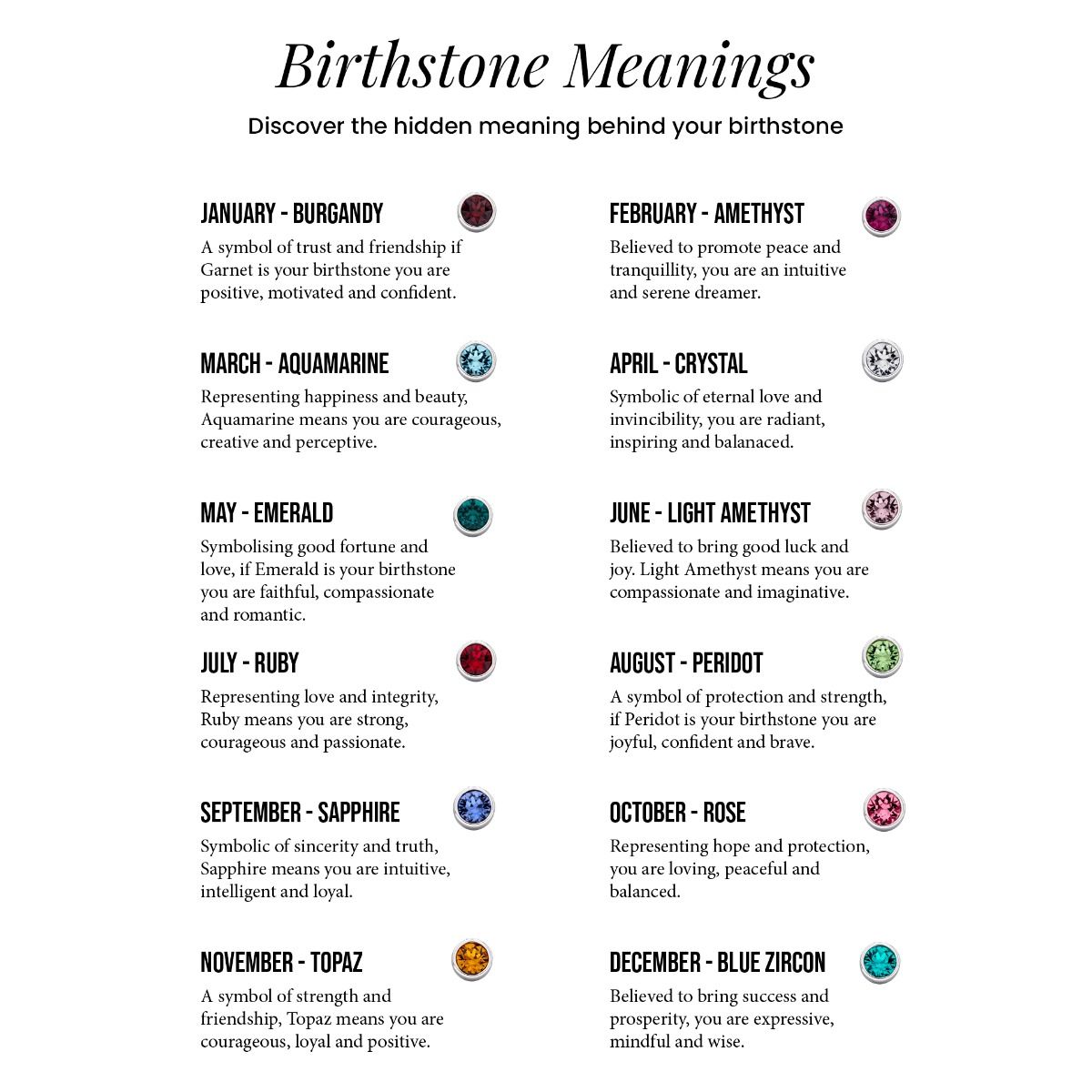 Silver Crystal Birthstone Pendants