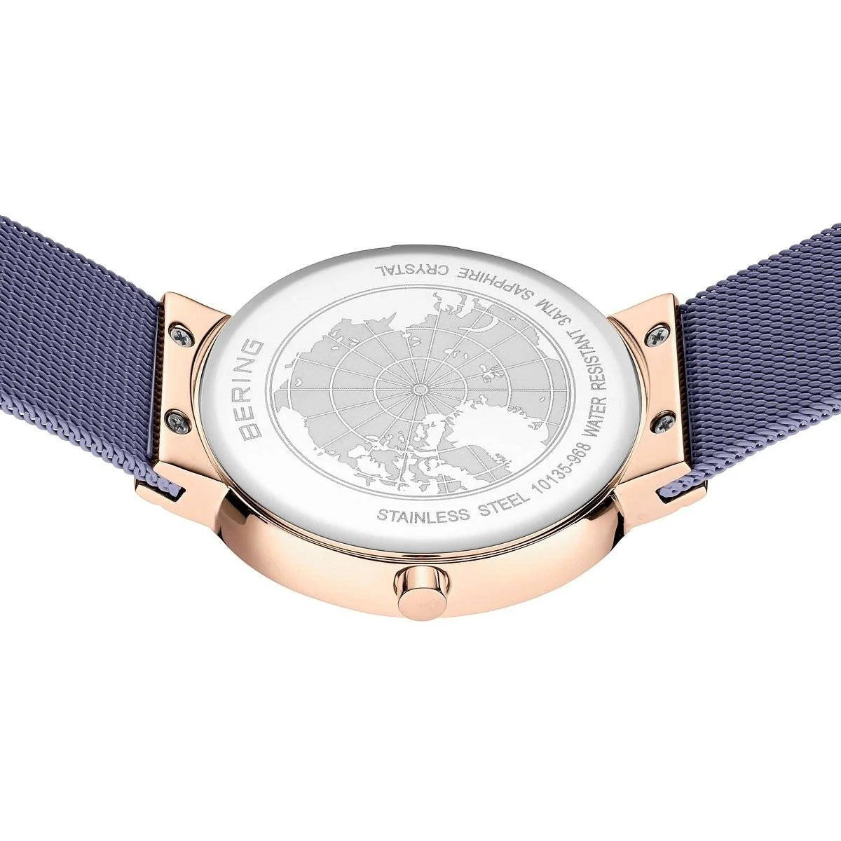 BERING Ladies Rose Gold/Lavender Blue Watch with Milanese Mesh Strap