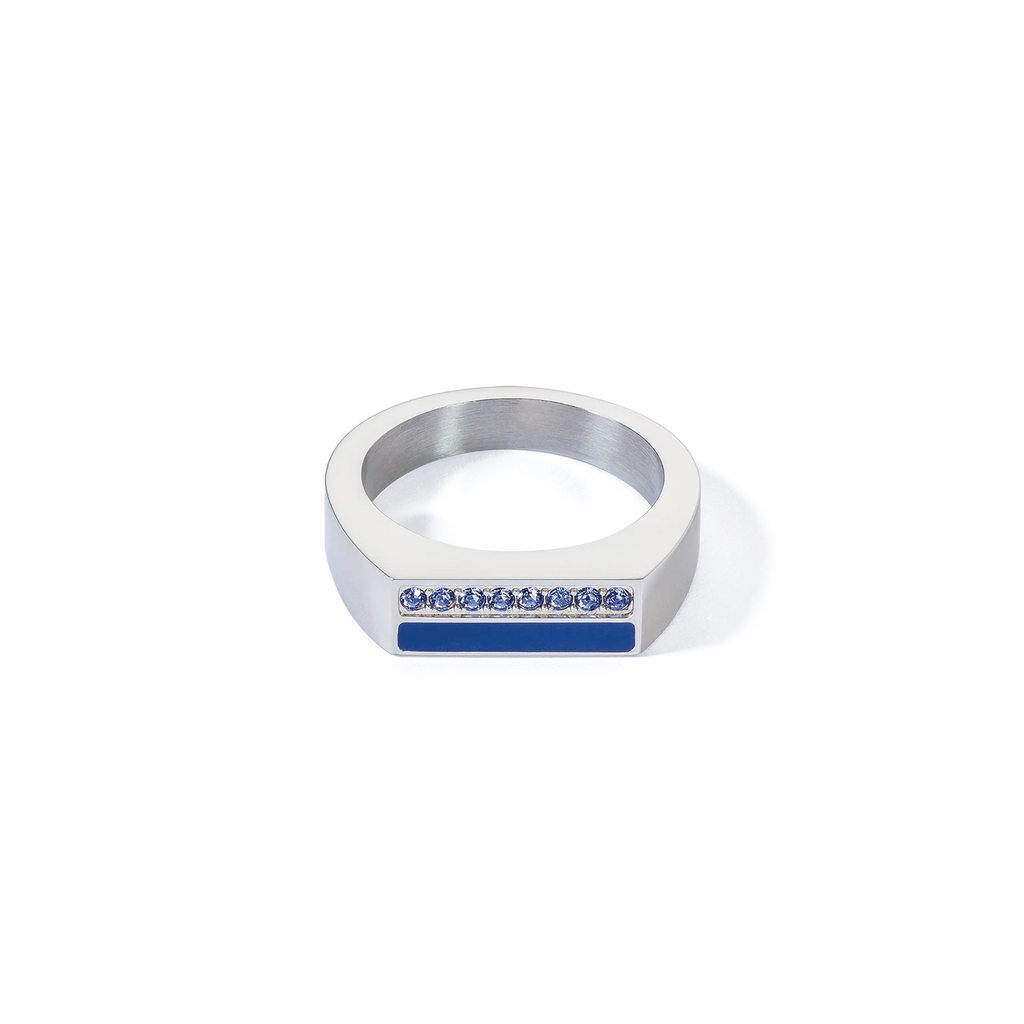 Ring Square Stripes Silver-Blue