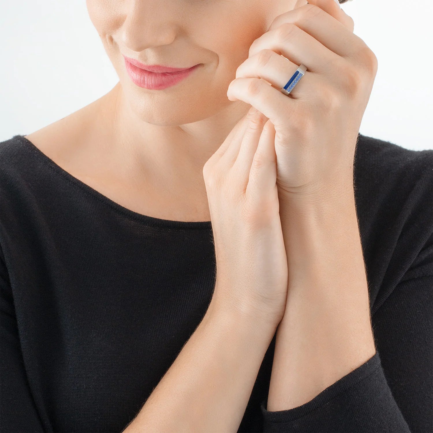 Ring Square Stripes Silver-Blue