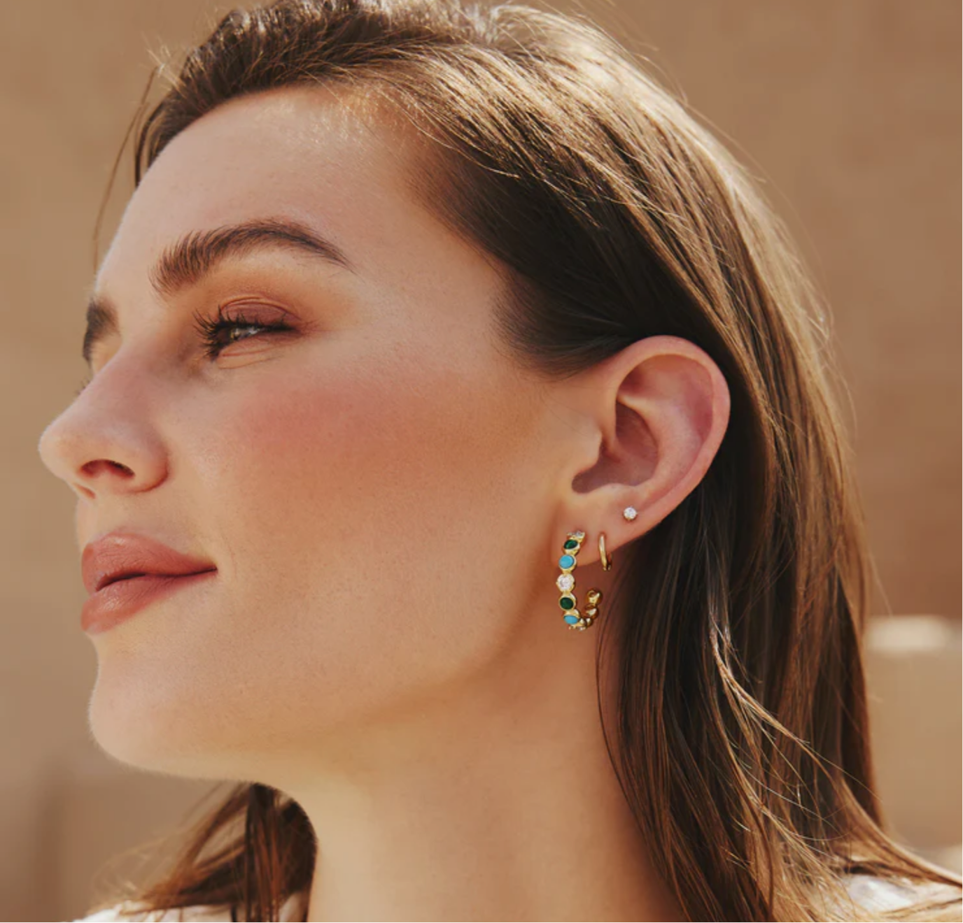 GOLD MALACHITE AND TURQUOISE LARGE HOOPS