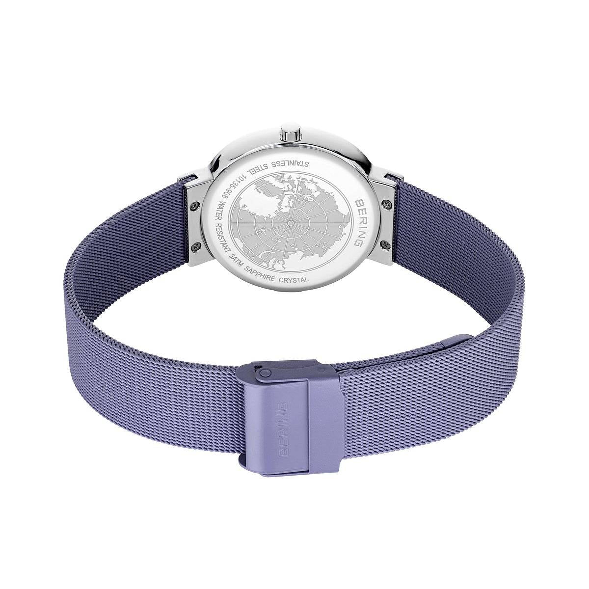 BERING Ladies Silver/Lavender Blue Watch with Milanese Mesh Strap