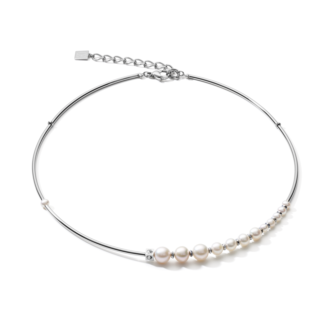 Necklace Asymmetry Freshwater Pearls & Stainless Steel Silver
