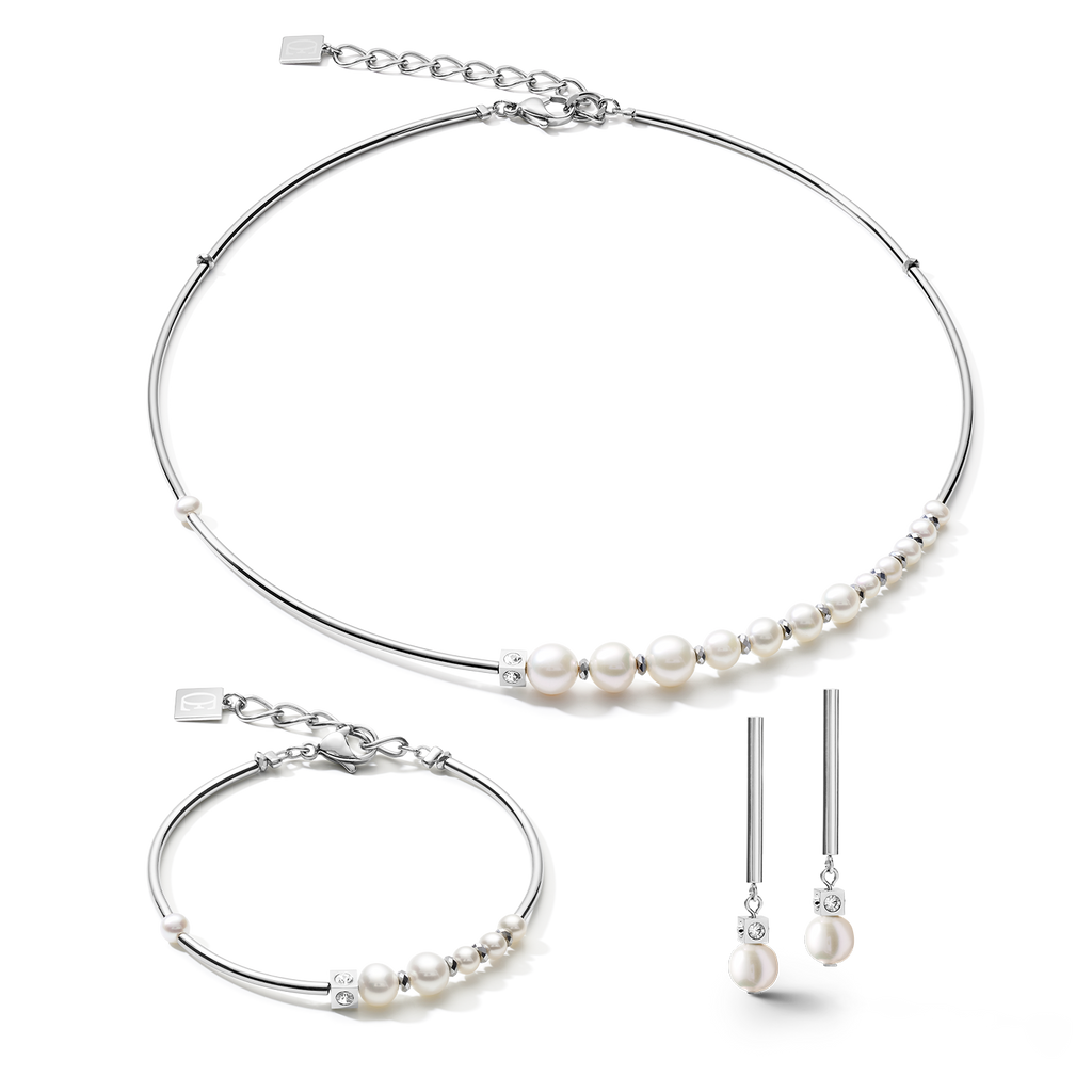 Necklace Asymmetry Freshwater Pearls & Stainless Steel Silver