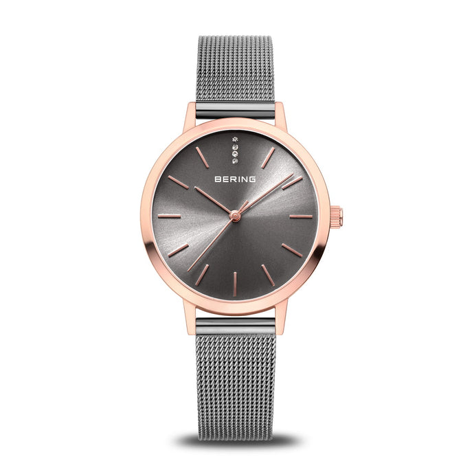 BERING Grey and Rose Diamond Watch 13434-369