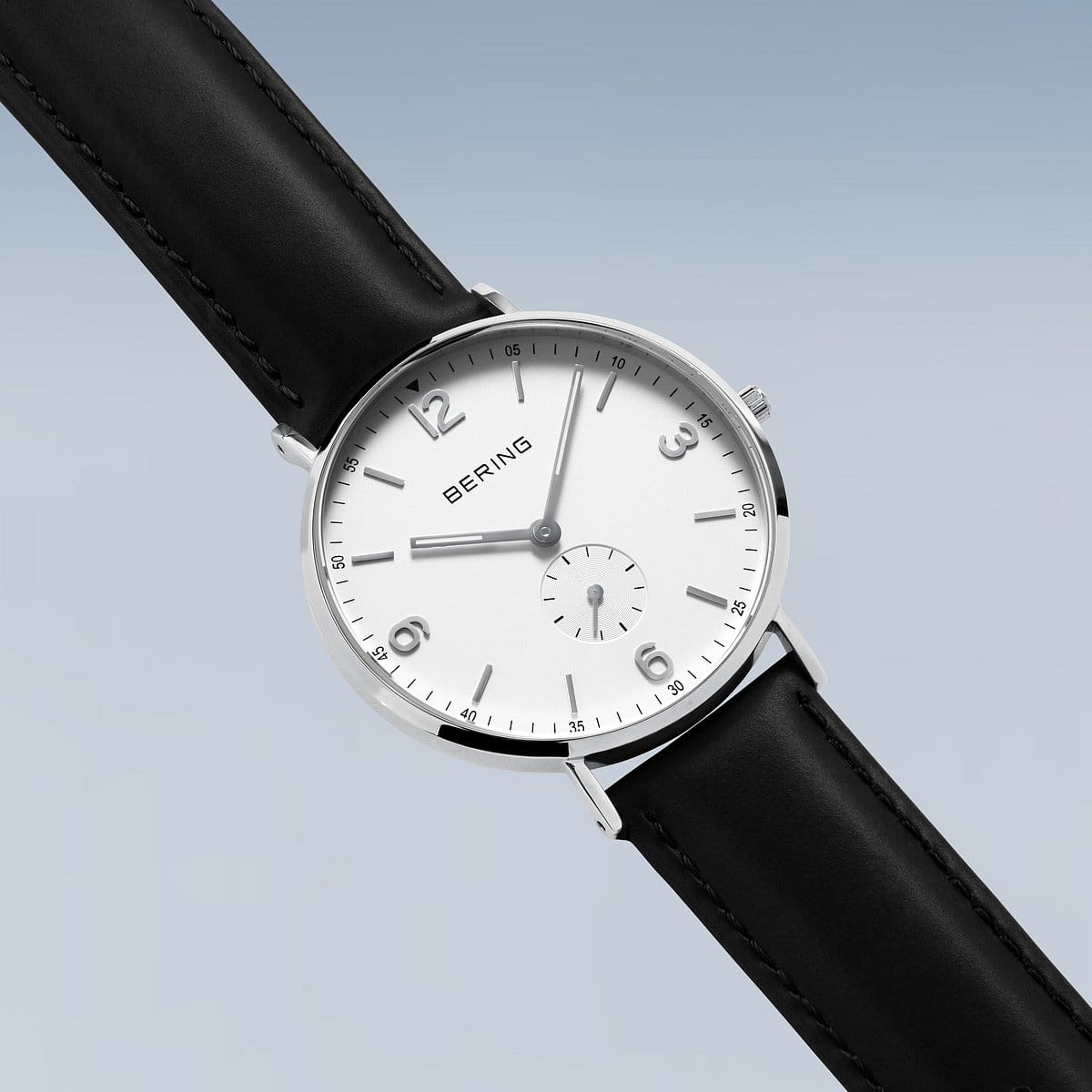 BERING White Dial, Sub-Seconds, Leather Strap Watch 14040-404