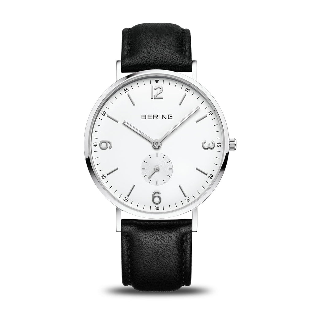 BERING White Dial, Sub-Seconds, Leather Strap Watch 14040-404
