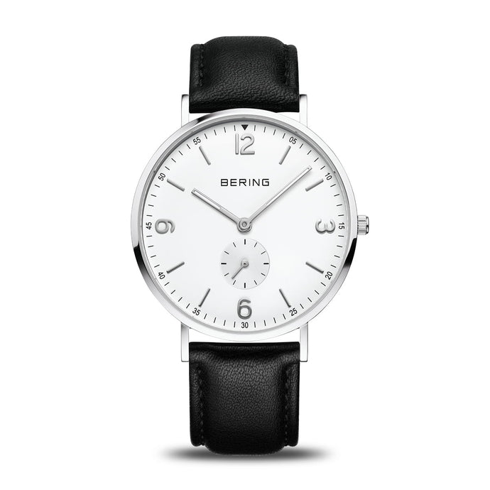BERING White Dial, Sub-Seconds, Leather Strap Watch 14040-404