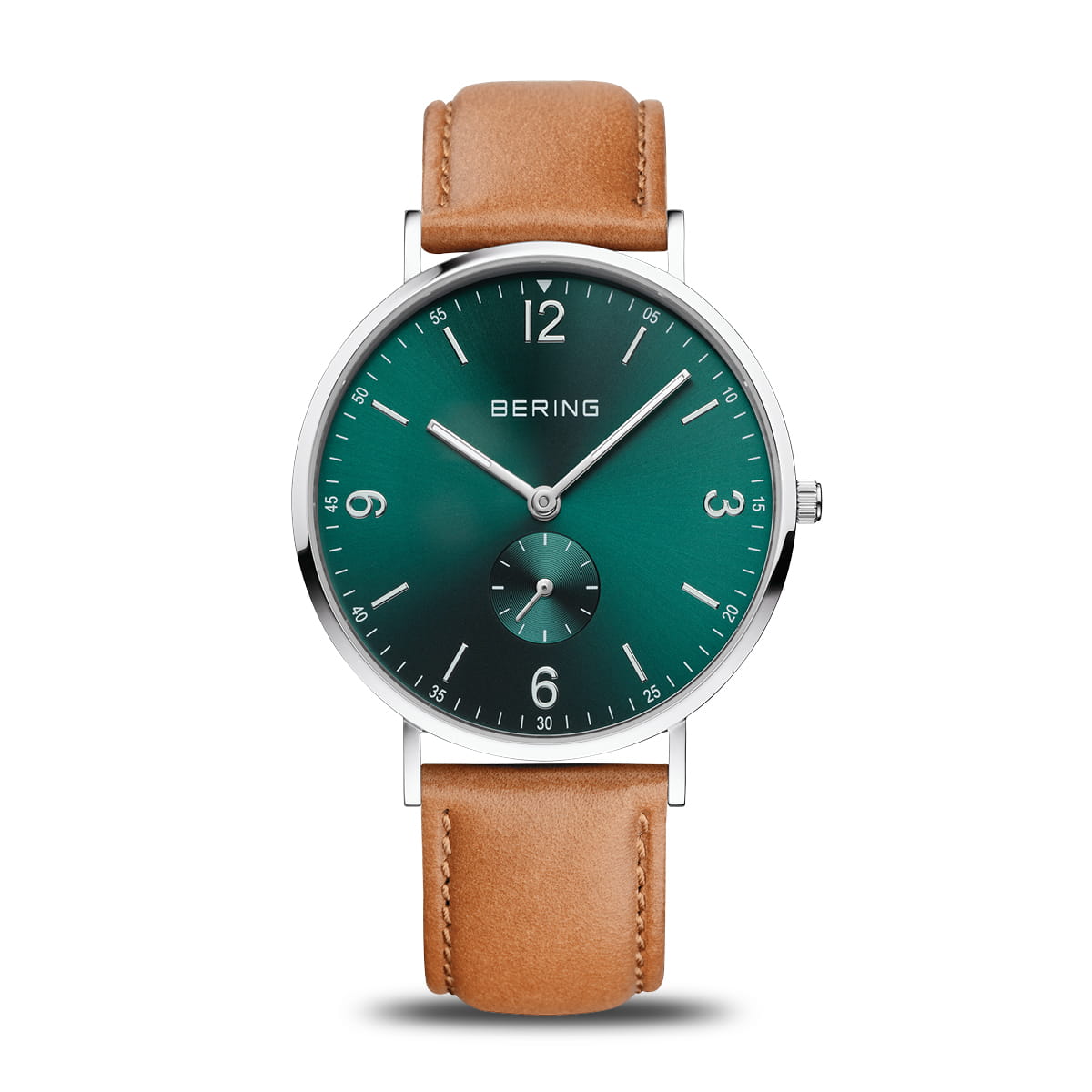 BERING Green Face, Sub-Seconds, Leather Strap Watch 14040-508