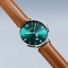 Load image into Gallery viewer, BERING Green Face, Sub-Seconds, Leather Strap Watch 14040-508
