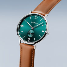 Load image into Gallery viewer, BERING Green Face, Sub-Seconds, Leather Strap Watch 14040-508

