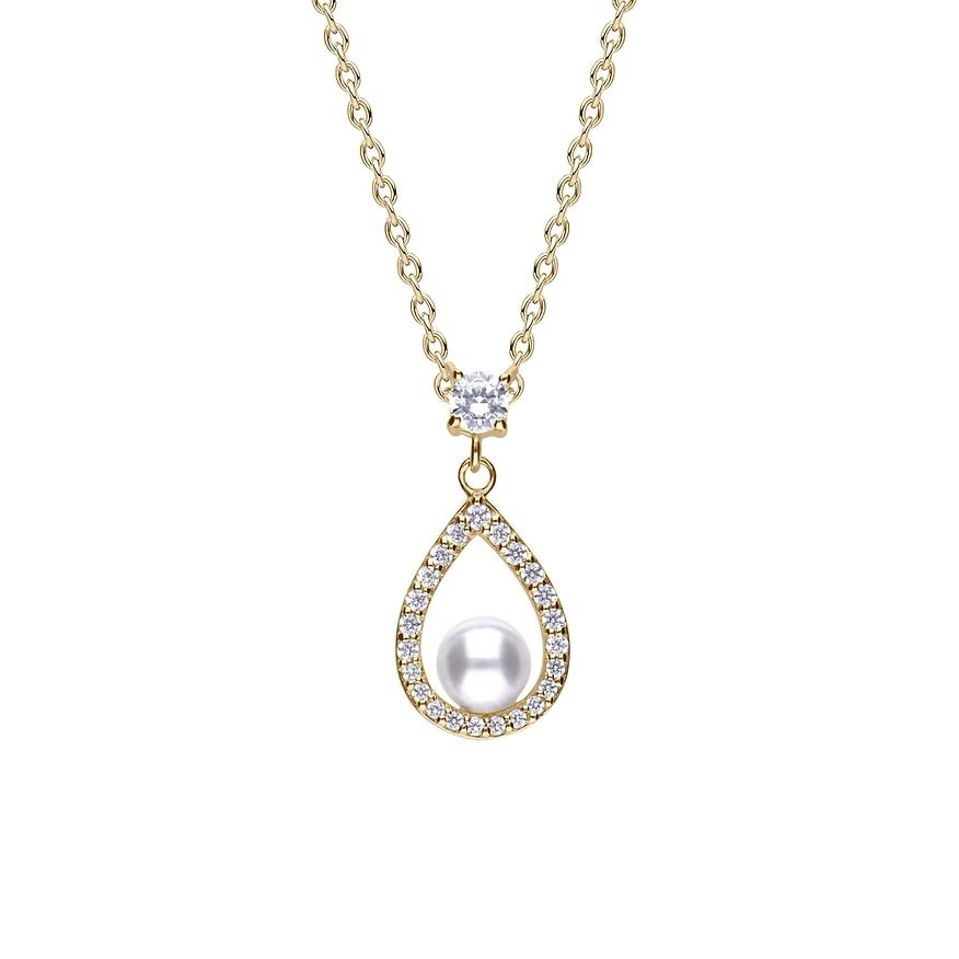 Gold Pearl Open Teardrop Necklace