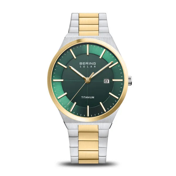 BERING Titanium Solar Green Dial, Two-tone 14439-718