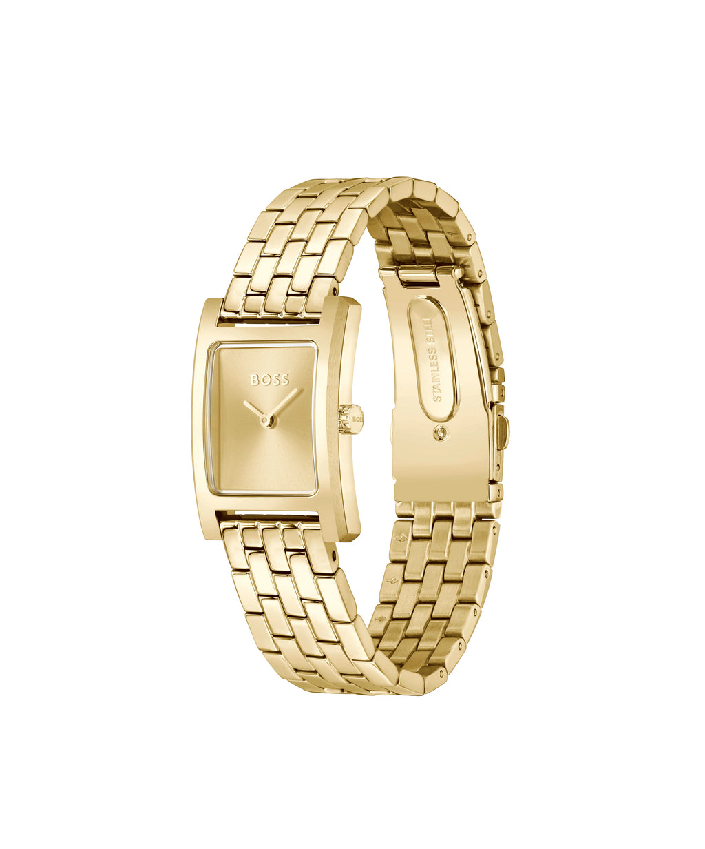 Ladies BOSS Lucy Light Gold IP Tank Watch