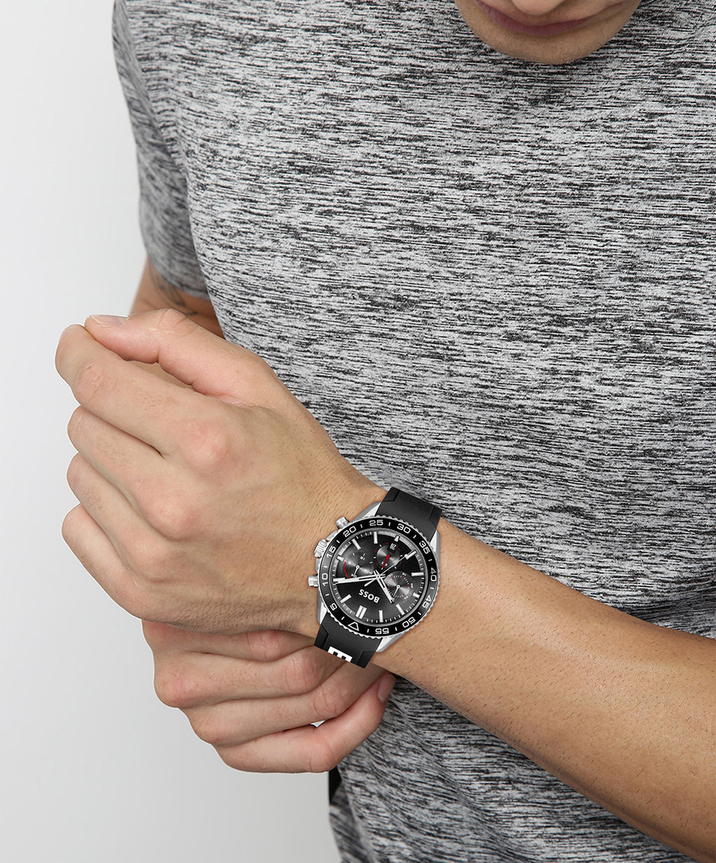 Gents BOSS Runner Chronograph Black Silicone Strap Watch