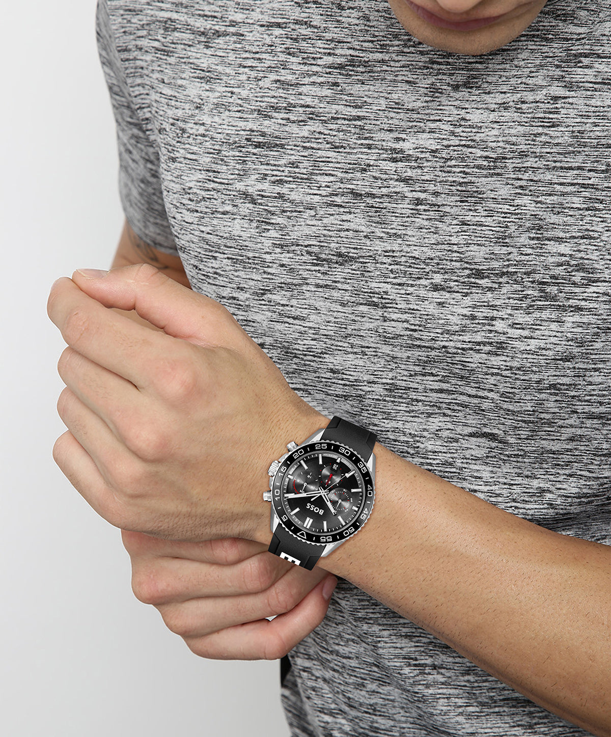 Gents BOSS Runner Chronograph Black Silicone Strap Watch