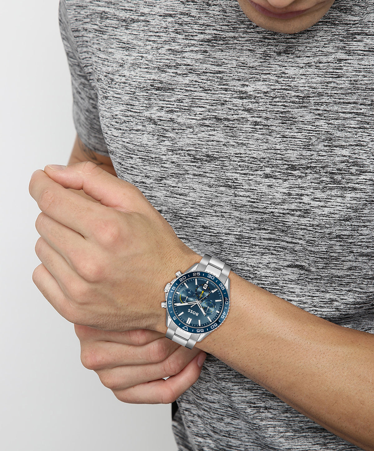 Gents BOSS Runner Chronograph Stainless Steel Bracelet Watch with Blue Dial