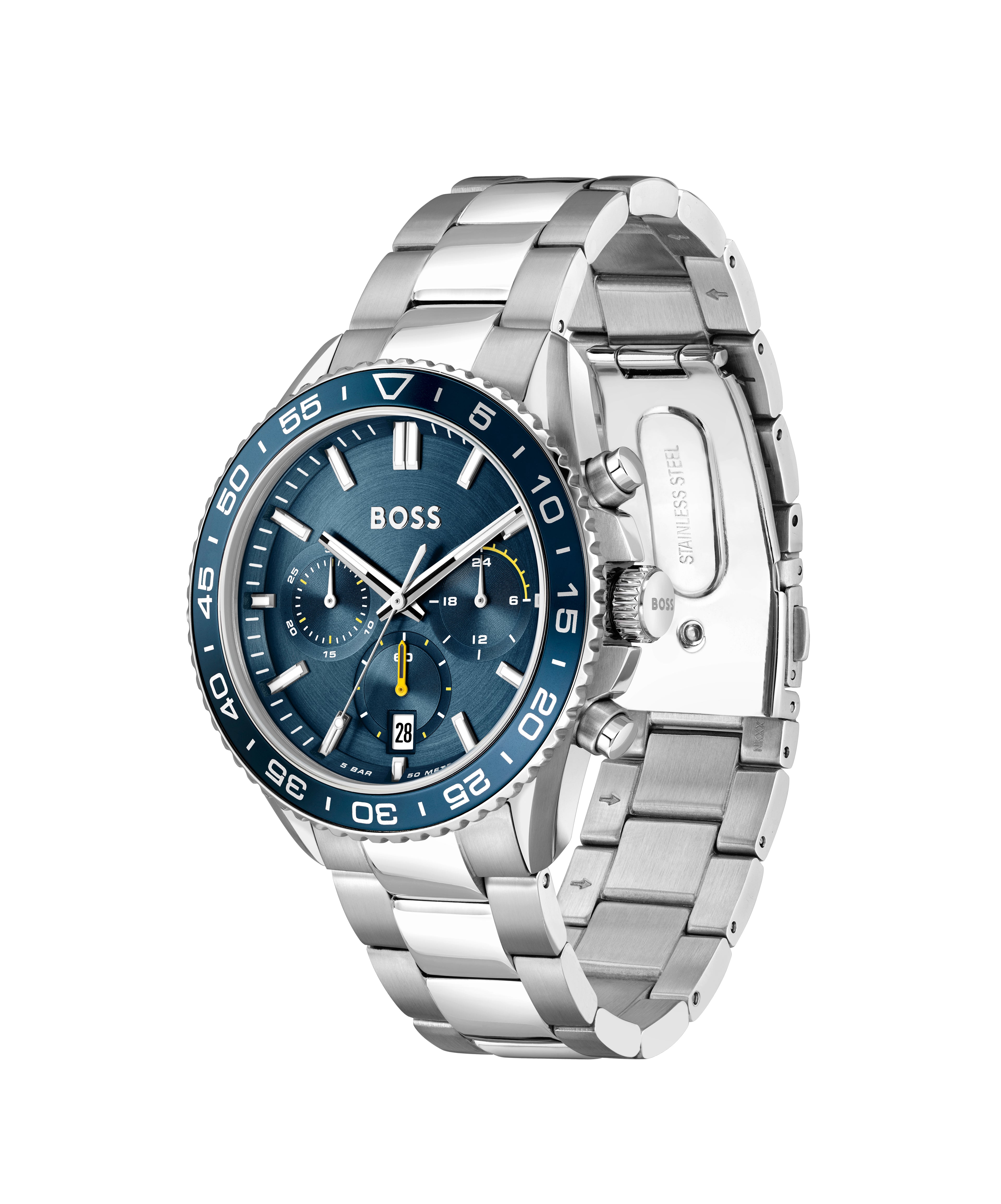 Gents BOSS Runner Chronograph Stainless Steel Bracelet Watch with Blue Dial