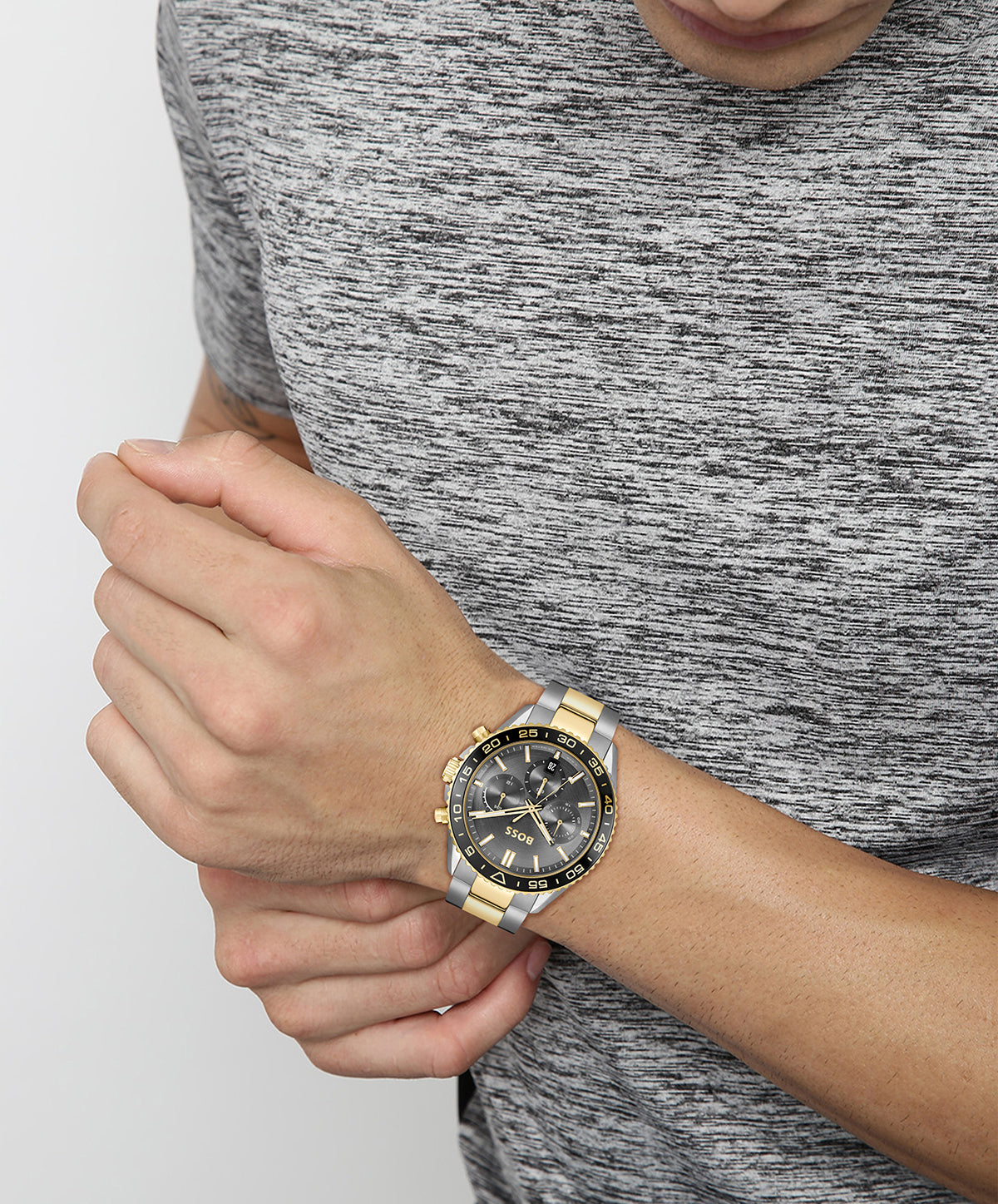 Gents BOSS Runner Chronograph Bi Colour Bracelet Watch