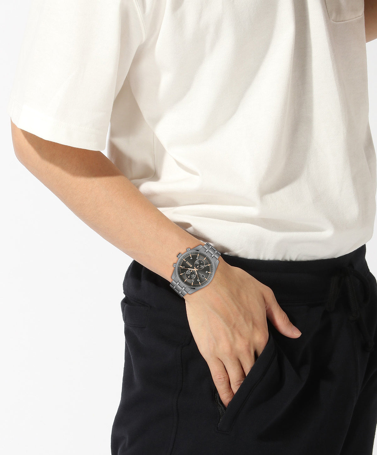 Gents BOSS Skytraveller Chronograph Grey IP Bracelet Watch