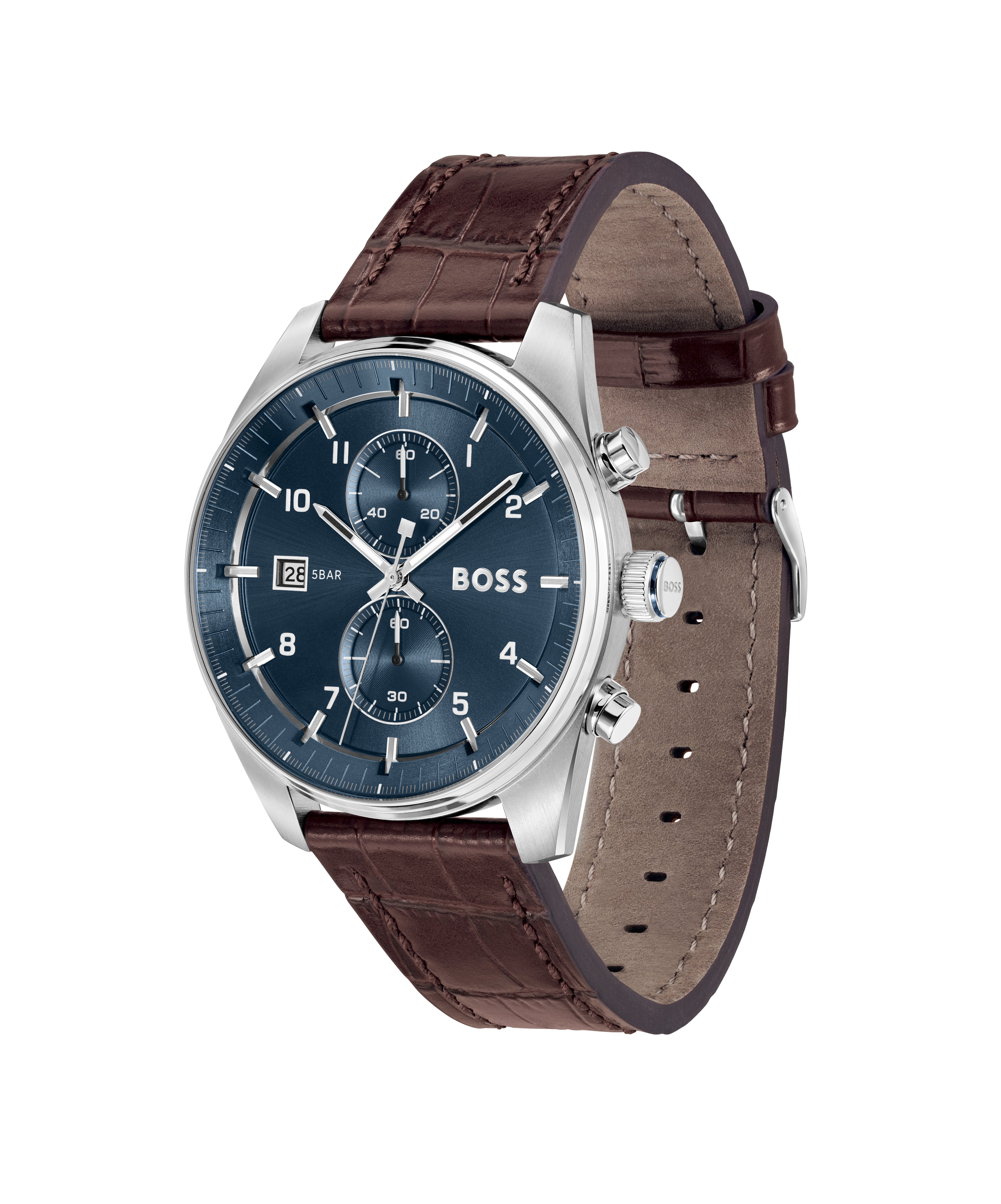 Gents BOSS Skytraveller Chronograph Watch with Brown Leather Strap