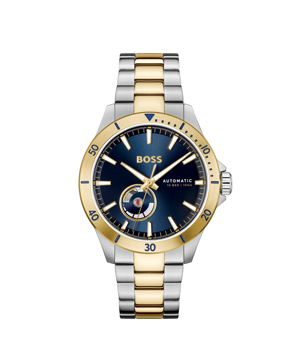 Gents BOSS Automatic Troper Watch with Two Tone Yellow Gold IP & Stainless Steel