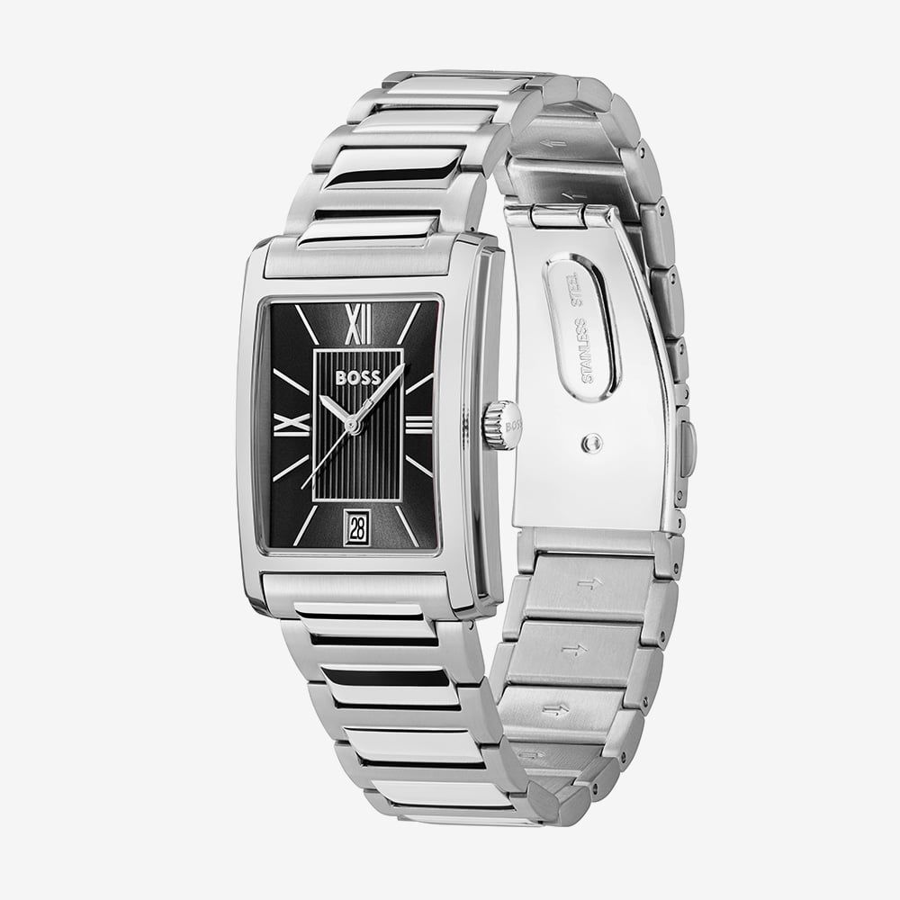 Gents BOSS Principle 39mm Rectangle Watch with Black Face