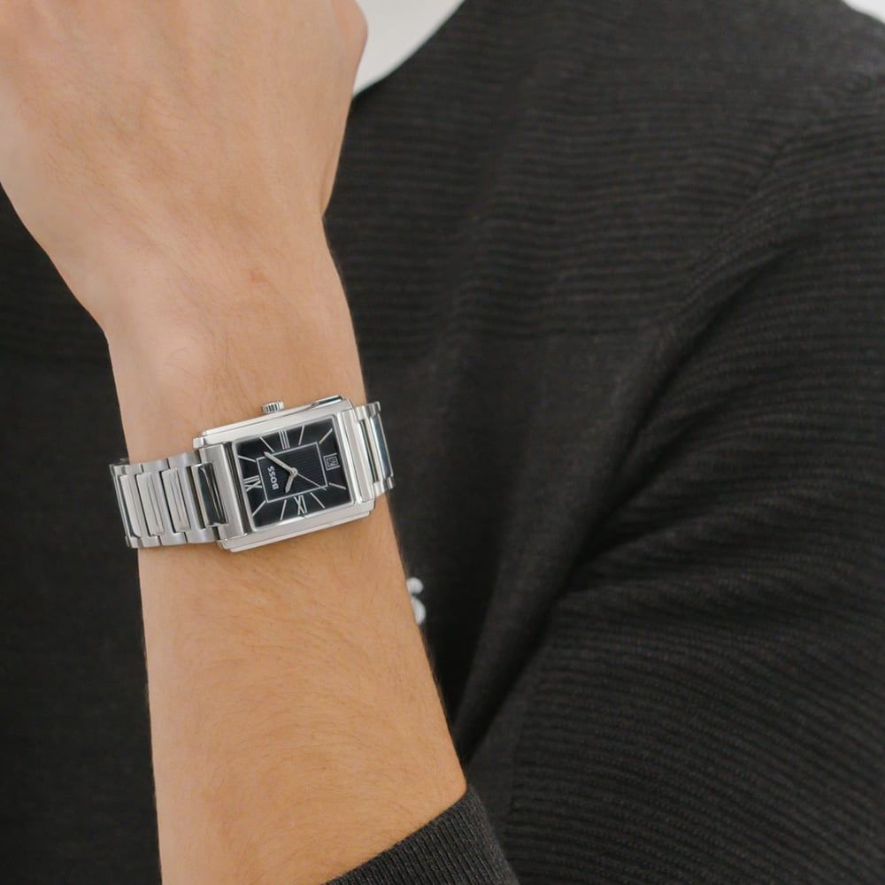 Gents BOSS Principle 39mm Rectangle Watch with Black Face