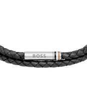 Load image into Gallery viewer, Gents BOSS Ares Men’s Black Leather Bracelet
