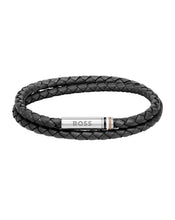 Load image into Gallery viewer, Gents BOSS Ares Men’s Black Leather Bracelet
