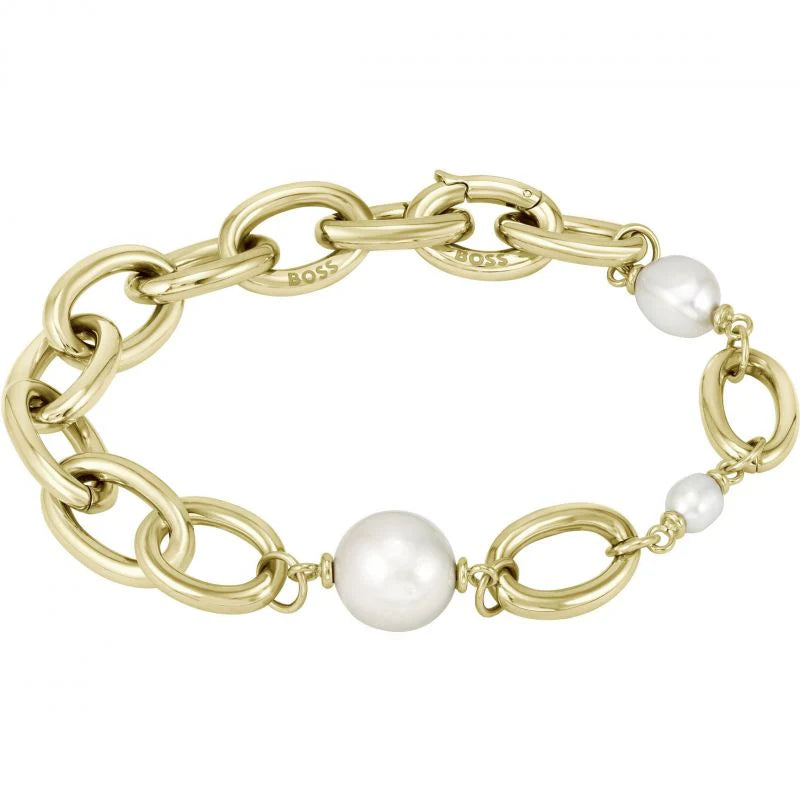 Ladies BOSS Leah light yellow gold IP Freshwater Pearl Bracelet 1580507