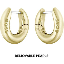 Load image into Gallery viewer, BOSS Leah light yellow gold IP Freshwater Pearl Earrings
