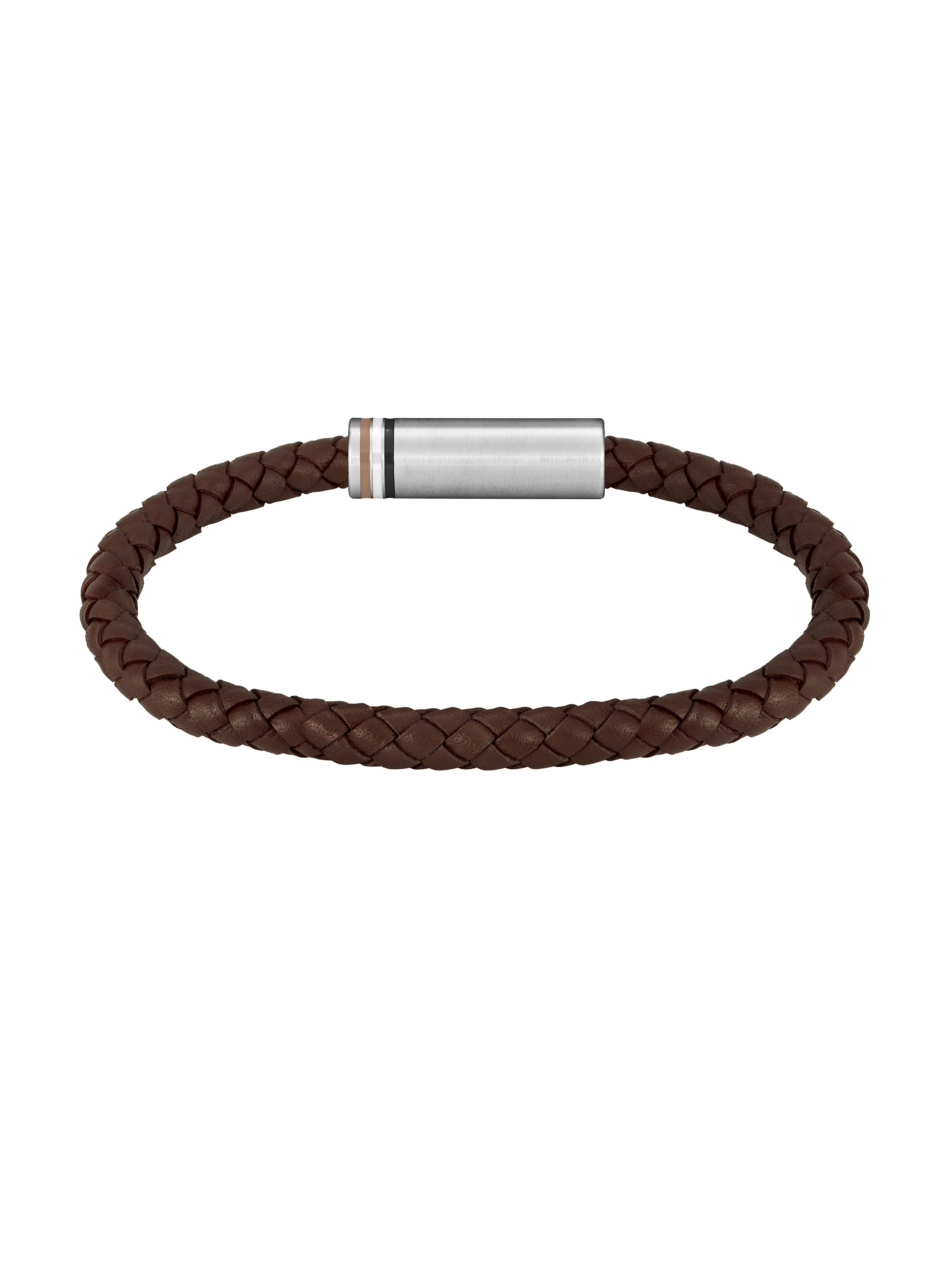 Gents BOSS Ares Single Braided Brown Leather Bracelet